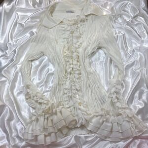 y2k Blouse White Good Kaelyn Max II Ruffle Plisse Pleated Button Down Top 2X